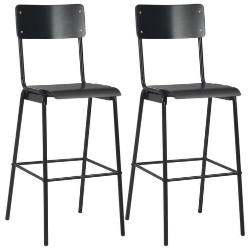 vidaXL Barstoelen 2 st massief multiplex staal zwart, Huis en Inrichting, Barkrukken, Nieuw, Verzenden