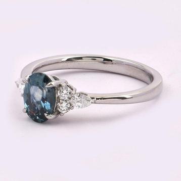 Ring Platina - 1.10ct. tw. Saffier - Diamant - Platinawitte