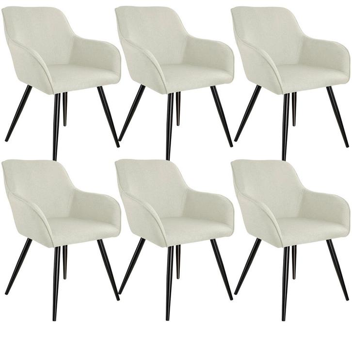 tectake Set van 6 eetkamerstoelen Marilyn linnenlook, zwarte, Huis en Inrichting, Stoelen, Verzenden