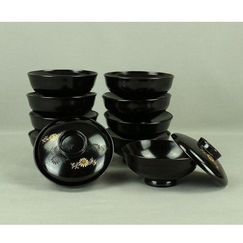Bol (10) - Wajima Nuri Kaiseki Black Lacquered Covered Bowls, Antiek en Kunst, Antiek | Overige Antiek