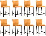 Set van 8 Cognac leren moderne barkrukken - poot vierkant, Nieuw, Vijf, Zes of meer stoelen, Modern, Leer