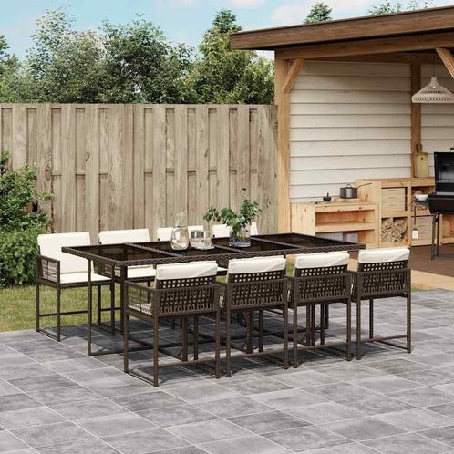 vidaXL 9-delige Tuinset met kussens poly rattan bruin, Tuin en Terras, Tuinsets en Loungesets, Tuinset, Nieuw, Verzenden