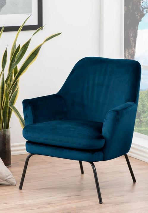 Fauteuil donkerblauw | velvet | metalen poten, Maison & Meubles, Fauteuils, Envoi