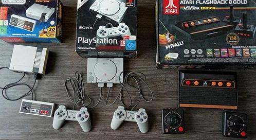Atari, Nintendo, Sony - Lot Mini Consoles Atari - PS1 - NES, Games en Spelcomputers, Spelcomputers | Overige Accessoires