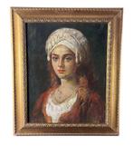 Italiaanse school (XX) - Ritratto di donna con copricapo, Antiek en Kunst, Kunst | Schilderijen | Klassiek