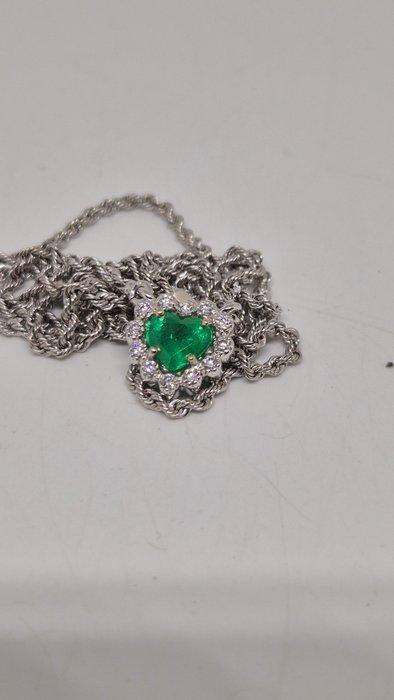 Choker halsketting - 18 karaat Witgoud - 0.77ct. tw. Smaragd, Handtassen en Accessoires, Antieke sieraden