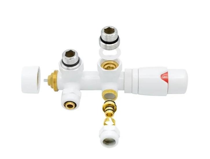 Universele witte radiator aansluitset Midden-Onder-Haak, Doe-het-zelf en Bouw, IJzerwaren en Bevestigingsmiddelen, Ophalen of Verzenden