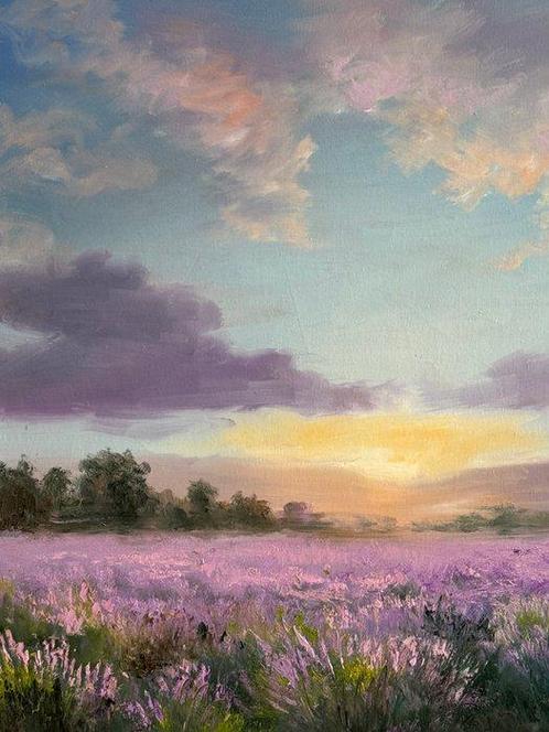 Emre Kinali - Purple Fields, Antiek en Kunst, Kunst | Schilderijen | Modern