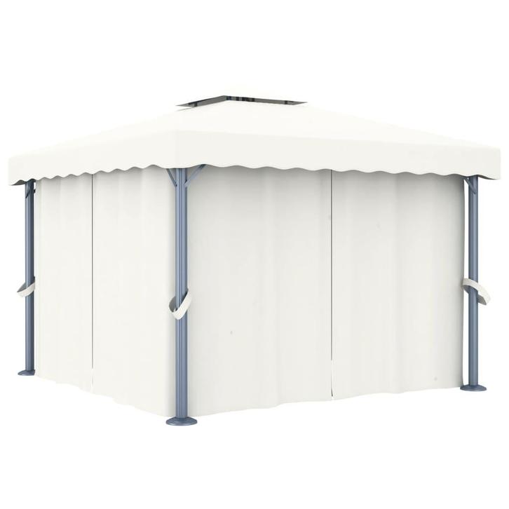 vidaXL Prieel met gordijn 3x3 m aluminium crèmewit, Tuin en Terras, Partytenten, Nieuw, Verzenden