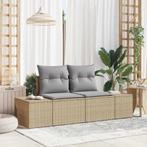 vidaXL 2-Zits Tuinbank met Kussens in Beige Poly Riet, Verzenden, Nieuw