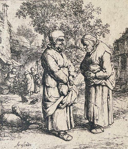 Adriaen van Ostade (1610-1685) - Due donne in conversazione, Antiek en Kunst, Antiek | Overige Antiek