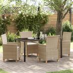 vidaXL 5-delige Tuin Eettafel Set met Kussens Beige Poly, Tuin en Terras, Tuinstoelen, Verzenden, Nieuw
