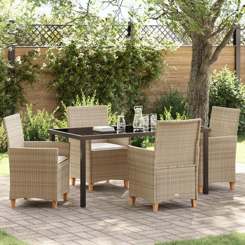 vidaXL 5-delige Tuin Eettafel Set met Kussens Beige Poly, Tuin en Terras, Tuinstoelen, Nieuw, Verzenden