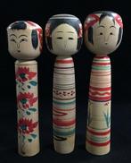 Set van 3 / Japanse vintage houten Kokeshi-pop (hoogte 23–24