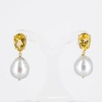 Boucles doreilles - 18 carats Or jaune Perle - Citrine -, Bijoux, Sacs & Beauté