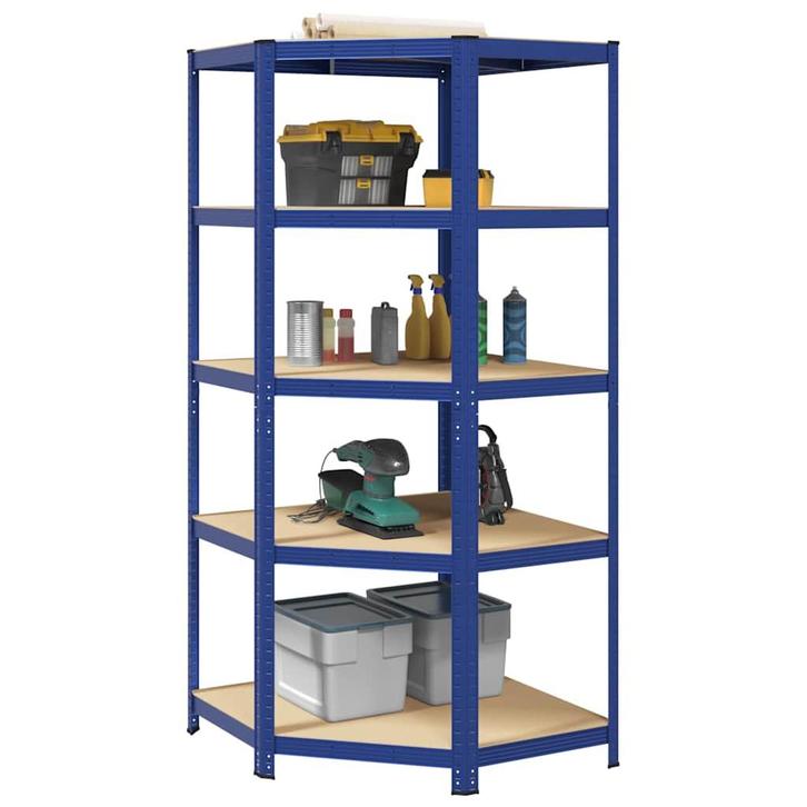 vidaXL Hoekrek 5-laags staal en bewerkt hout blauw, Huis en Inrichting, Kasten | Stellingkasten, Nieuw, Verzenden