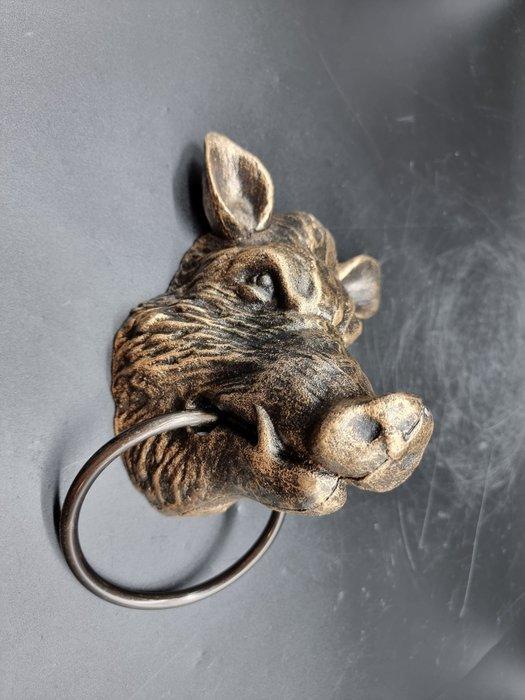 sculptuur, Towel Ring/Door Knocker Wild Boar - 22 cm - IJzer, Antiek en Kunst, Kunst | Designobjecten