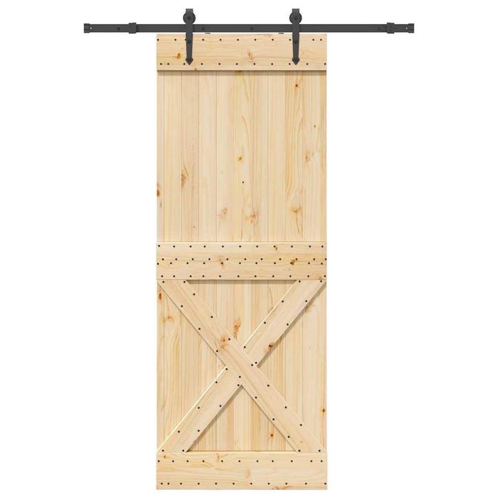 vidaXL Schuifdeur met beslag 85x210 cm massief grenenhout, Doe-het-zelf en Bouw, Deuren en Vliegenramen, Nieuw, Verzenden