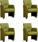 Set van 4 Groene leren moderne eetkamerfauteuils - Toledo, Huis en Inrichting, Stoelen, Nieuw, Leer, Ophalen of Verzenden, Landelijk