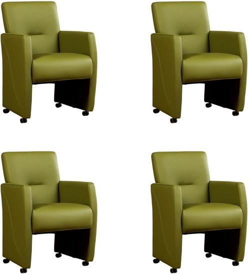 Set van 4 Groene leren moderne eetkamerfauteuils - Toledo, Huis en Inrichting, Stoelen, Nieuw, Vier, Leer, Ophalen of Verzenden