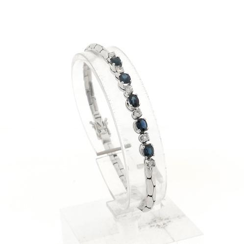 18 Krt. Witgouden armband met saffier en diamant; 0,24 ct..., Handtassen en Accessoires, Armbanden, Overige kleuren, Gebruikt