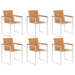 vidaXL Tuinstoelen 6 st massief acaciahout en roestvrij, Tuin en Terras, Tuinstoelen, Verzenden, Nieuw