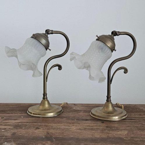 Nachtlampje (2) - bloem met ster - Glas, Messing -, Antiek en Kunst, Curiosa en Brocante