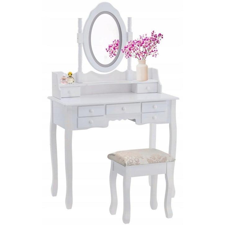 Elegante kaptafel met LED-verlichting en kruk - Vintage s..., Huis en Inrichting, Tafels | Kaptafels, Nieuw, Hout, 150 tot 200 cm