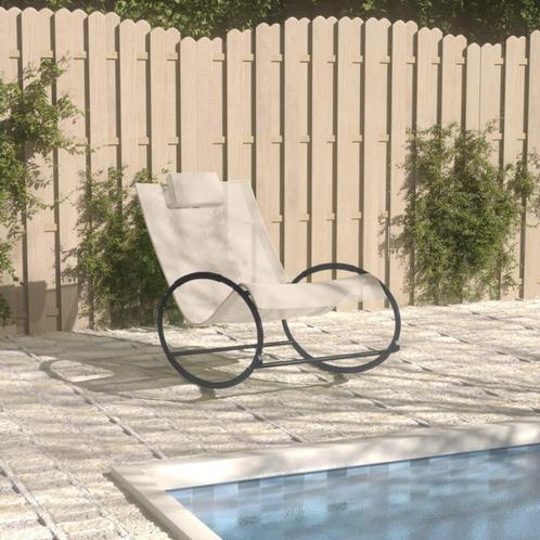vidaXL Ligstoel met kussen staal en textileen crèmekleurig, Tuin en Terras, Ligbedden, Nieuw, Verzenden