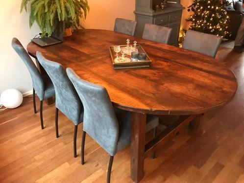 Set van 6 leren eetkamerstoelen - blauw leer - Echt leer,, Huis en Inrichting, Stoelen, Overige kleuren, Nieuw, Leer, Ophalen of Verzenden