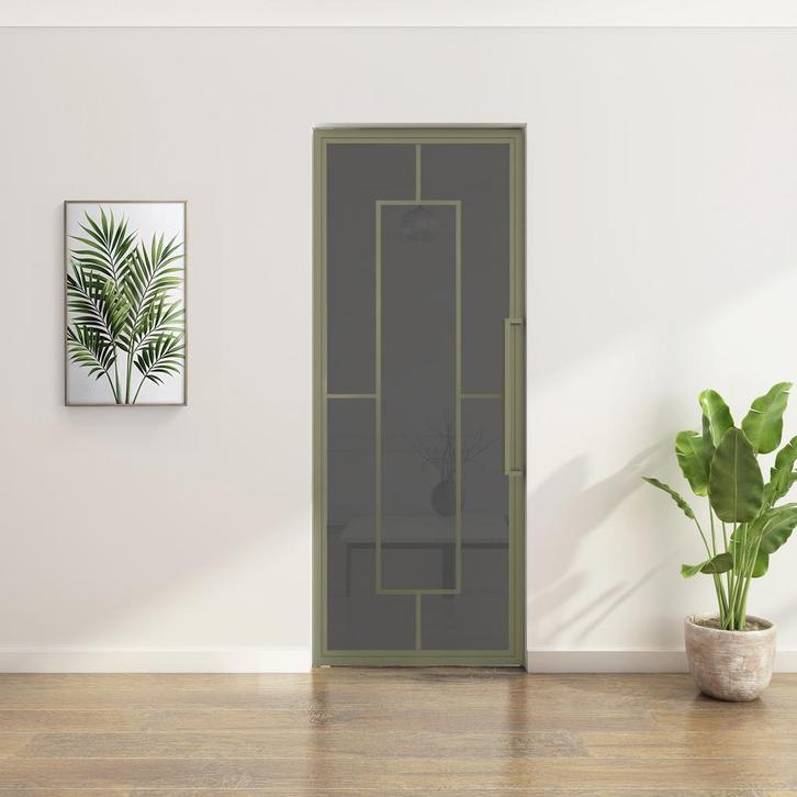 Stalen Taatsdeur - Olijfgroen - 5 Vlaks - Rook glas, Bricolage & Construction, Fenêtres & Moustiquaires