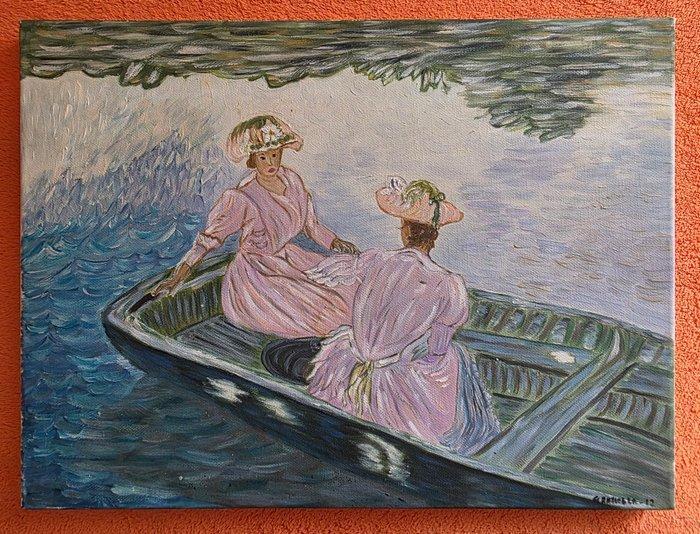 Scuola europea (XX), da Claude Monet - La barca blu, Antiquités & Art, Art | Peinture | Classique