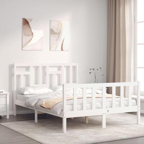 vidaXL Cadre de lit avec tête de lit blanc double bois, Maison & Meubles, Chambre à coucher | Lits, Neuf, Envoi