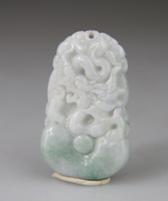 Hanger Chinees Plaat - Draak - Witte Jade - Jadeiet - China, Antiek en Kunst, Antiek | Overige Antiek