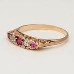 Bague - 18 carats Or jaune Diamant (Naturelle) - Robijn, Nieuw