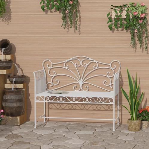 Metalen witte tuinbank - 2-zits parkbank voor de tuin, Tuin en Terras, Overige Tuin en Terras, Nieuw, Ophalen of Verzenden