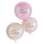 Roze Happy Birthday Ballonnen Dubbellaags 45cm 3st, Nieuw, Verzenden