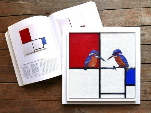 Jos Verheugen - Free after Mondrian, with Kingfishers (M794), Antiek en Kunst, Kunst | Schilderijen | Modern
