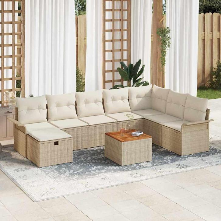 vidaXL Tuinbank Set met kussen met opslag 9 pcs Beige Poly, Jardin & Terrasse, Ensembles de jardin, Envoi