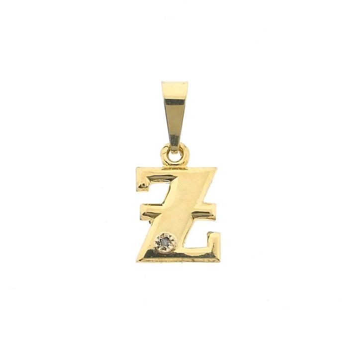 Gouden hanger van de letter Z met diamant | 0,005 ct., Handtassen en Accessoires, Bedels, Gebruikt, Overige merken, Goud, Ophalen of Verzenden