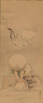 Kakejiku  (hanging scroll) - moerbeipapier, zijde, hout -