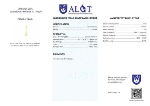 Certifié ALGT - Citrine naturelle hautement exclusive -, Verzamelen, Mineralen en Fossielen