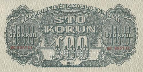 1944 Czechoslovakia P 48s 100 Korun Specimen Au, Timbres & Monnaies, Billets de banque | Europe | Billets non-euro, Envoi