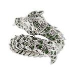 Bague tendance - 18 carats Or blanc Émeraude - Diamant -