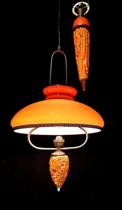 Kroonluchter - glas, messing, keramiek, hout. - Omhoog -, Antiek en Kunst, Kunst | Designobjecten