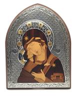 Icoon - Moeder Gods - Hout, Verzilverd - 30 × 39 cm