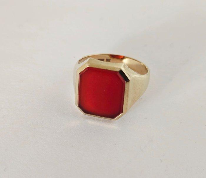 Zonder Minimumprijs - Ring - 8 karaat Geel goud - Carneool, Handtassen en Accessoires, Ringen