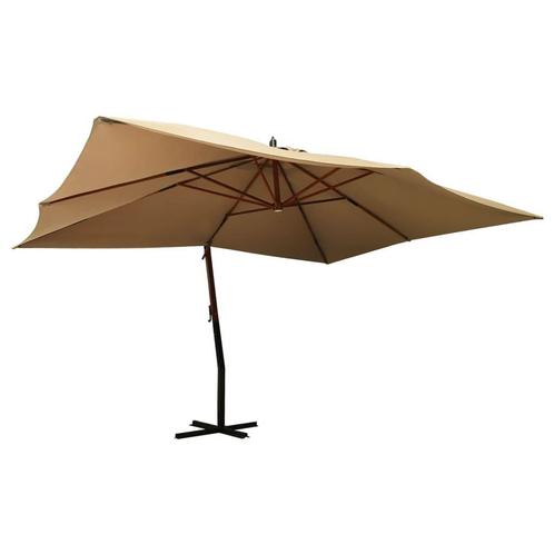 vidaXL Zweefparasol met houten paal 400x300 cm taupe, Tuin en Terras, Parasols, Nieuw, Verzenden