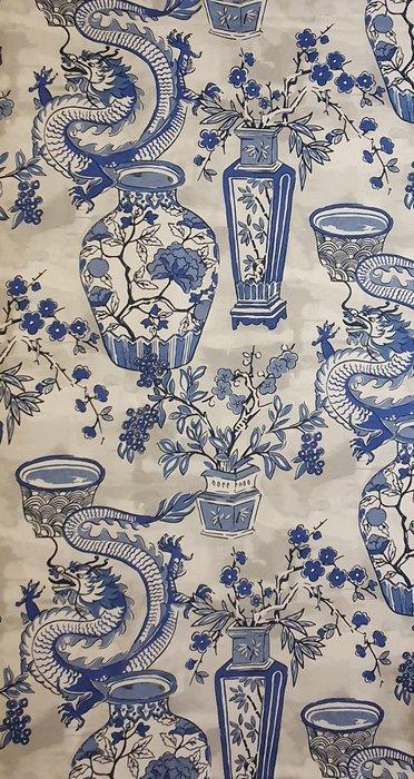 Luxe Oosters weefsel met oude vazen en draken - 300x280cm -, Antiek en Kunst, Antiek | Tapijten, Tafelkleden en Textiel