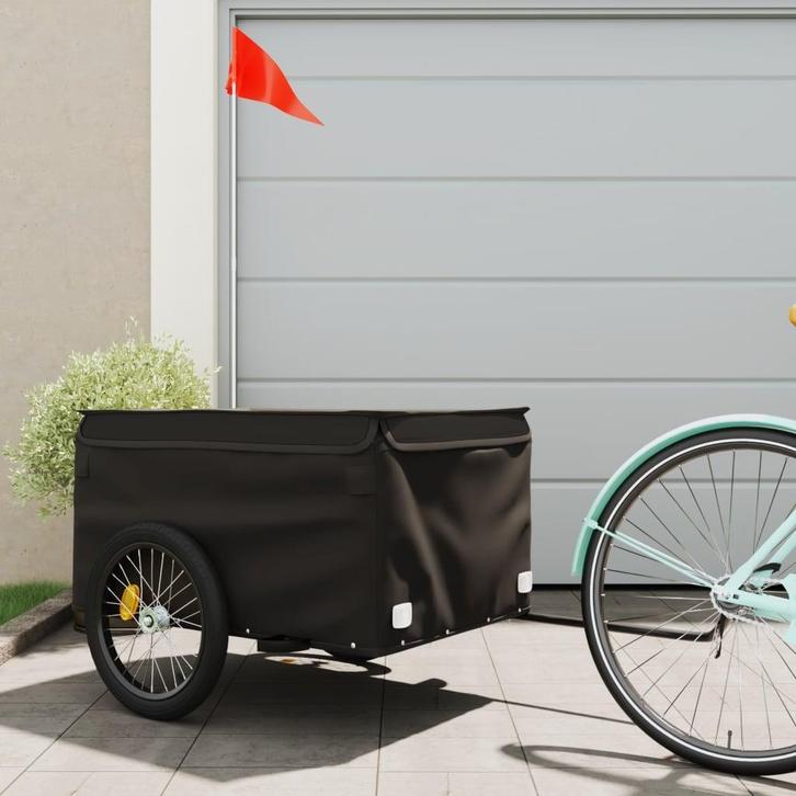 vidaXL Fietstrailer 45 kg ijzer zwart, Fietsen en Brommers, Fietsaccessoires | Aanhangwagens en Karren, Nieuw, Verzenden